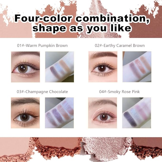 Nude Eyeshadow Palette 4 Colors, Smoky Pink Rose Matte Shimmer Eye Shadow Quad, Soft Pink Neutral Shades, High Pigment Long-Lasting Blendable Formula, Perfect for Romantic Daily Looks, 4#