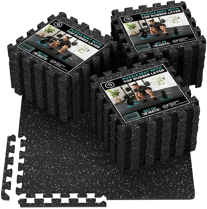 bemaxx Gym Mats Set - 54 pcs EVA Interlocking Foam Floor Tiles (12.6"x12.6"x0.4") 54sqft Protective Gym Flooring Sports Home Workout Exercise Mats Puzzle Garage Fitness Play-Room Pool Treadmill Bike