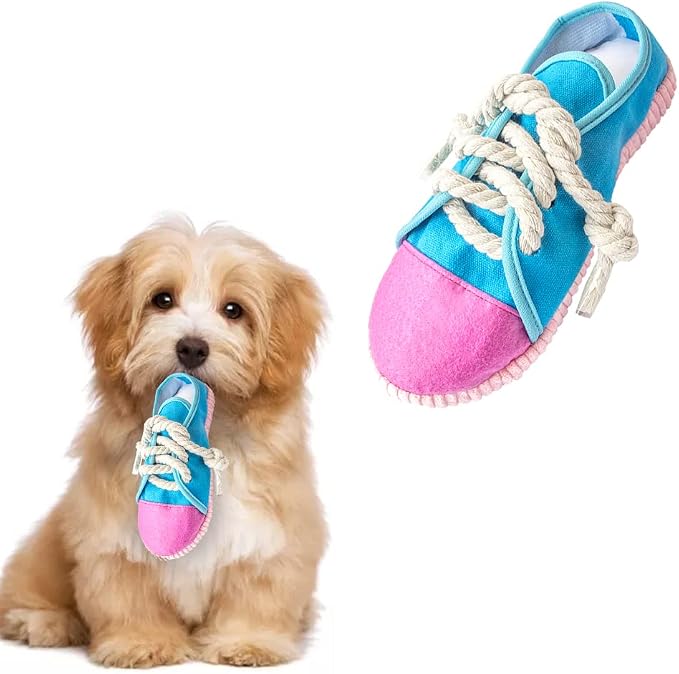 vocheer Durable Dog Chew Toy, Interactive Squeaky Shoe Toy, Blue