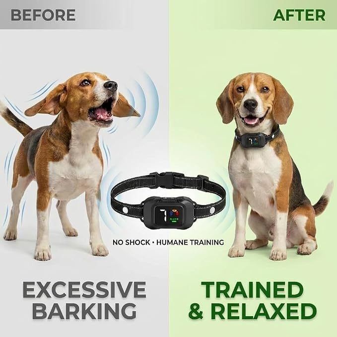 Ultrasonic Dog Bark Collar, No Shock, Humane Bark Control with 6 Training Modes & 7 Sensitivity Levels, Sound & Vibration, Rechargeable & Waterproof, for Small Medium Large Dogs