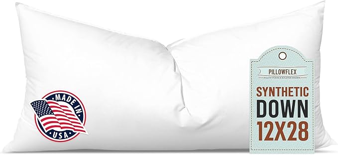 Pillowflex Synthetic Down Pillow Insert 12x28 in - Karate Chop Pillow | Large Rectangle Sham Form, Plush Polyester Cotton Blend, Cloud-Like Comfort, Clump-Resistant Fill, Smooth Elegant Finish