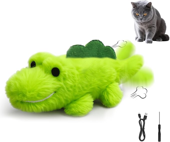 Interactive Cat Toys for Indoor Cats – Auto Moving Alligator with 360° Random Movement & Tail Wagging, Rechargeable Cat Exercise Toy with Catnip, Self-Play Fun for Bored Adult Cats-Plush