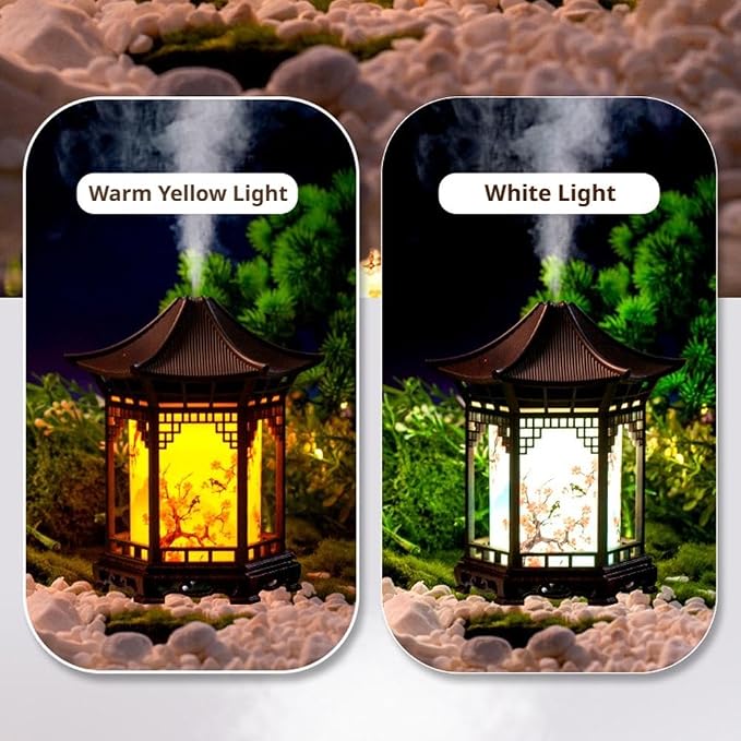 Zen Pavilion Lantern Aroma Diffuser & Night Light,2-in-1 160ml Essential Oil Diffuser with 2 Mist Modes,Zen Garden Humidifier Chinese-Style Decorative Night Light for Yoga, Meditation (Brown)