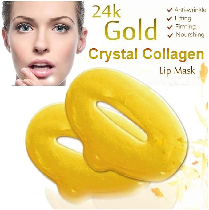 24K Gold Gel Crystal Collagen Lip and Eye Mask Set, 5 Pairs Gold Eye Mask Pads and 5 Pcs Gold Lip Patches for Moisturizing, Anti Wrinkle, Anti Aging, Hydrating Lips and Eyes