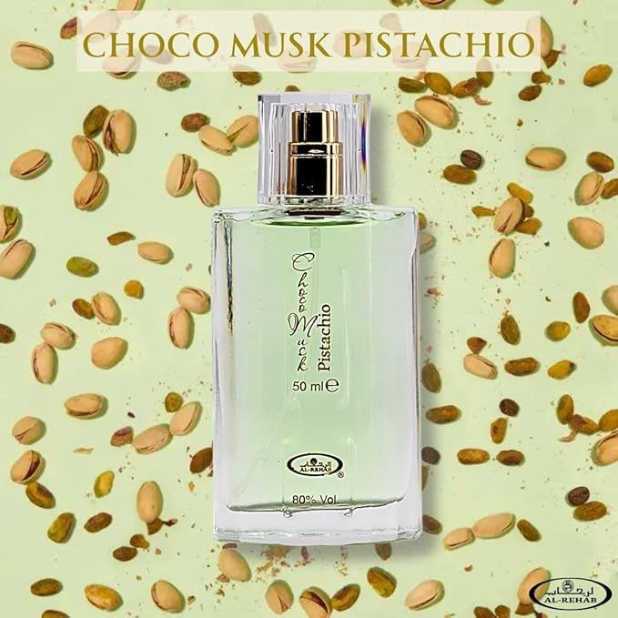 Al Rehab Choco Musk Pistachio Eau de Parfum Spray for Unisex, 1.65 Ounce / 50 ml