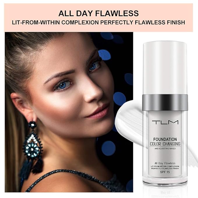TLM Color Changing Foundation Concealer Cover Cream Liquid Base Flawless Full Coverage Natural Foundation Makeup Moisturizing Fluid for All Skin SPF15 (#1, 30ml)