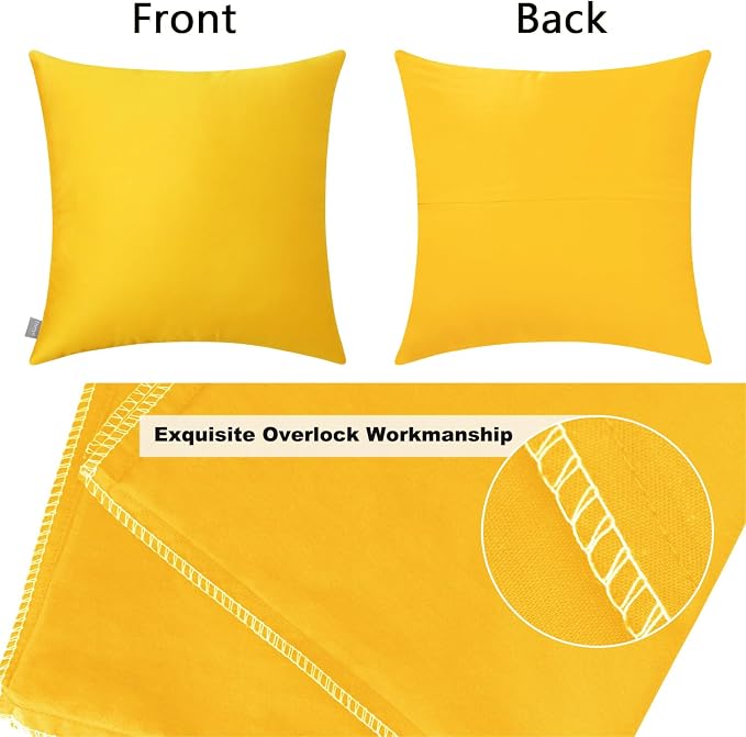 Thmyo 4-Pack 100% Cotton Comfortable Solid Decorative Throw Pillow Cases Square Cushion Covers Sublimation Blank DIY Throw Pillowcase (Only Pillow Covers No Inserts)(18x18 inch/45x45cm,Yellow)