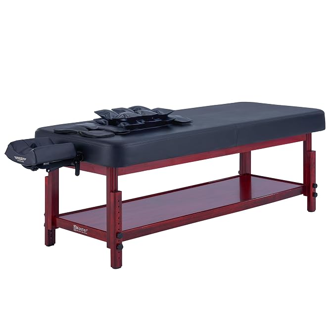 AirMaster-II 30” Stationary Massage Table Airwave Full Body Stretching with Airbags 3D Lumbar Traction for Professional & Home Use Chiropractic Bed Black+Mahogany Color Frame