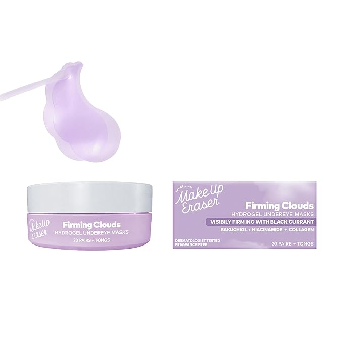 The Original MakeUp Eraser Firming Clouds Hydrogel Undereye Masks - Visibly Firms with Niacinamide, Collagen & Black Currant - Non-irritating and Fragrance Free- 20 Pairs - Tongs Included