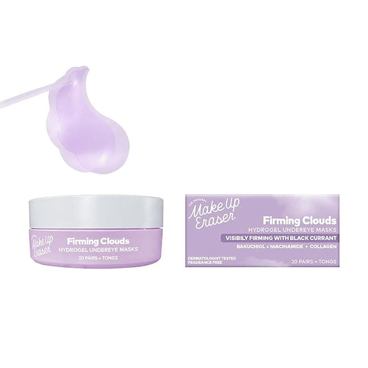 The Original MakeUp Eraser Firming Clouds Hydrogel Undereye Masks - Visibly Firms with Niacinamide, Collagen & Black Currant - Non-irritating and Fragrance Free- 20 Pairs - Tongs Included