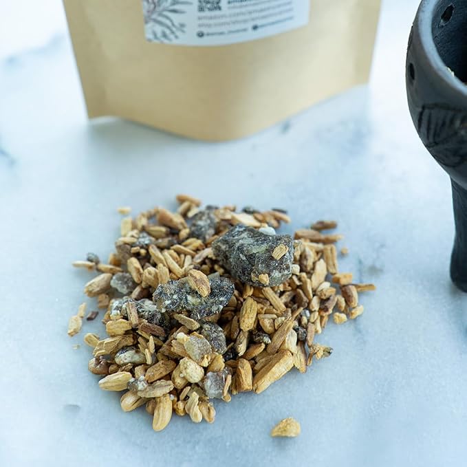 Natural Resin, Herbs & Essence Meditation Mix - Copal & Palo Santo Sacred Blend with Warm Woodsy Aroma - Loose Incense for Cleansing Rituals, Ceremonies & Home Fragrance - 1.19 oz.