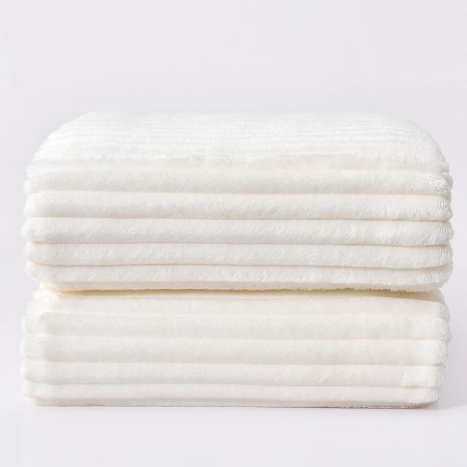BEDELITE Ribbed Jacquard Off White Blankets Queen Size for Bed, 90x90 Inch | Soft Warm Decorative Fluffy Blanket, Cozy Fuzzy Lightweight Plush Fleece Throw Blankets for Bed, Room Decor, Gift for Women