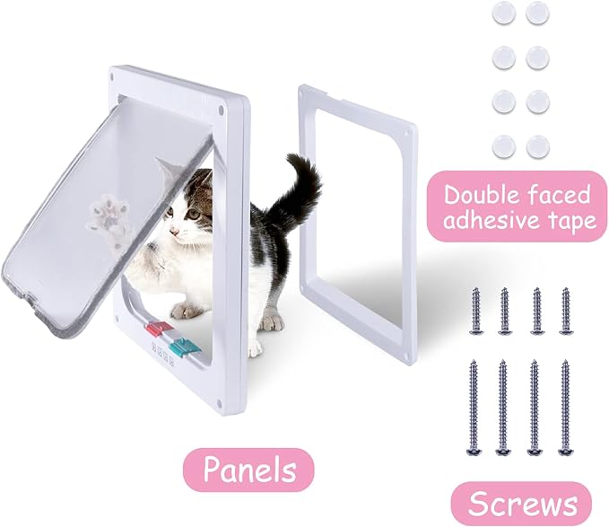 goTeamghjkl Cat Door Flap (Outer Size 7.5" x 7.8"), 4 Way Locking Medium Cat Door for Interior Exterior Doors, Weatherproof Pet Door for Cats Doggie Kitty and Kittens with Circumference < 15.75"