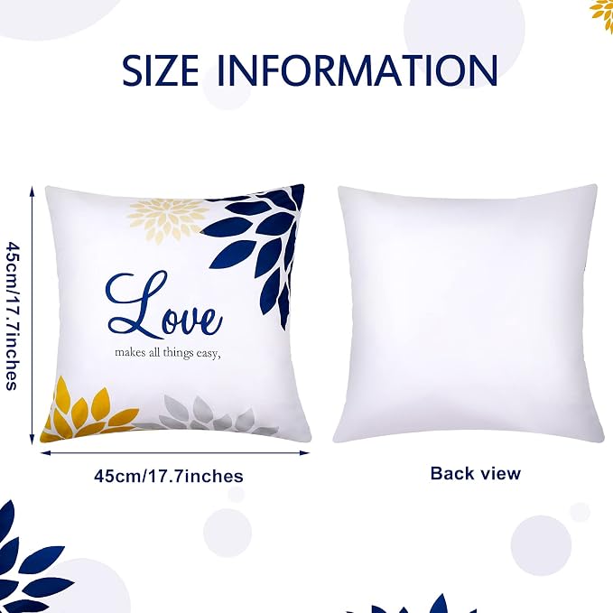 Tatuo 4 Pcs Flower Pillow Covers Square Summer Pillow Cushion Cases 18 x 18 Inch Family Faith Hope Love Words Decorative Spring Winter Cushion Case for Bed Couch Sofa Living Room(Yellow Series)