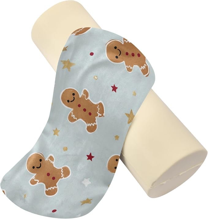 Green Christmas Gingerbread and Stars Neck Roll Pillow Bolster Round Health Memory Foam Long Cervical Cylinder Pillows with Removable Washable Cover for Body Bed Legs Back Yoga