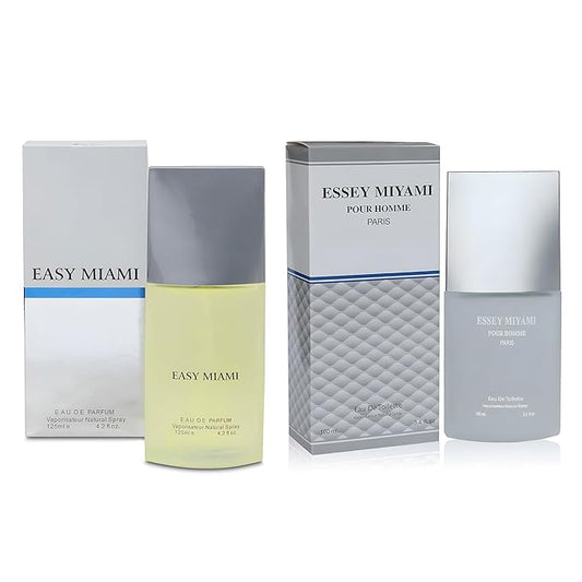 A CENTER Men's Cologne Easy Miami&Essey Miyami Eau de Parfum Gift Set - 3.4 Fl Oz Each | Citrus Spicy & Woody Ambergris Fragrance | Luxury Perfume for Day & Night
