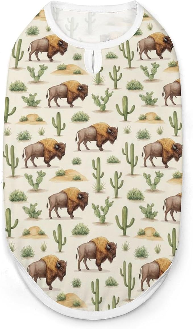 Soft Cat Shirt Pet Breathable Clothes Dog Tank Tops Pet Vintage Western Buffalo Cactus Retro Bisons Mountain Wild West Cute Dress Decor