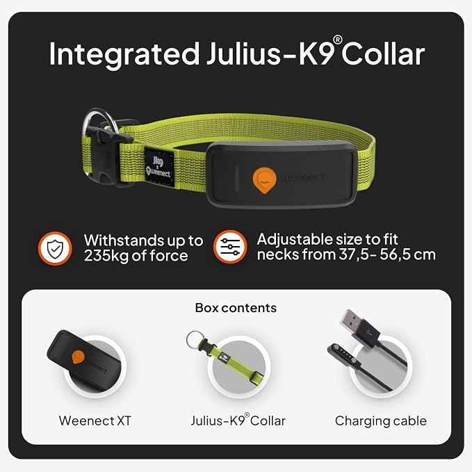 Weenect Dog XT - NEW GPS Collar for Dogs | XL Antenna | Waterproof | Ultra-Durable Integrated Julius-K9 Collar | Subscription Required