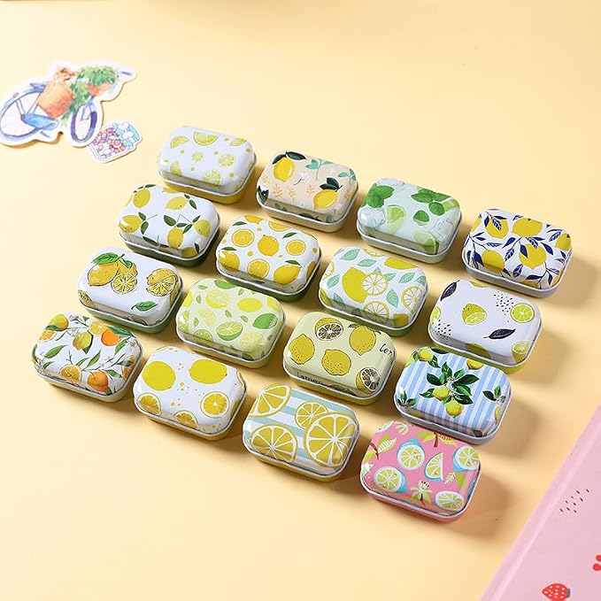 8Pcs Metal Hinged Tin Box Container Floral Farmhouse Rustic Mini Portable Small Storage Container Kit with Lid for Home Storage 2.1x1.5x1 Inch (Yellow)