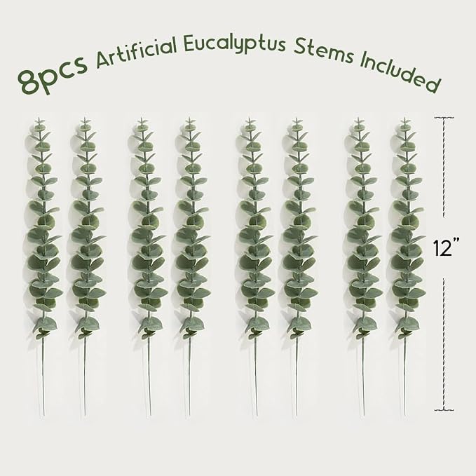 4 Pack Wood Wall Planters with 8 Faux Eucalyptus Stems for Wall Decor