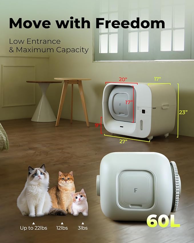 Furbulous True Odor-Free Self Cleaning and Packing Litter Box, Automatic Cat Litter Box with Self-Pack and Refill System, APP Control, Extra Large Space for 3.3-22 lbs Cats, Upgraded Version