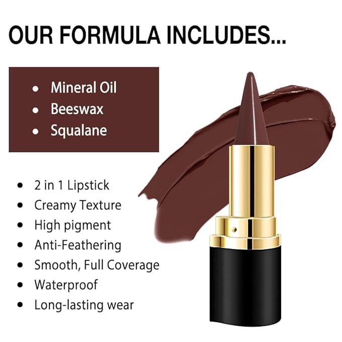 Kaely Maroon Gradient Matte Lipstick Lip Liner Pencil for Women, 2in1 Flawless Contour Gradual Ombre Effect Lip Pencil Makeup Waterproof, labiales mate 24 horas originales, 19