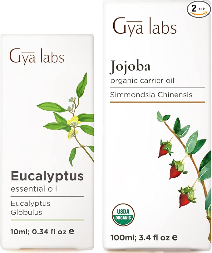 Eucalyptus Essential Oil for Diffuser (0.34 fl oz) & Jojoba Oil for Hair (3.4 fl oz) Set - Aromatherapy Grade Essential Oils Set - Gya Labs