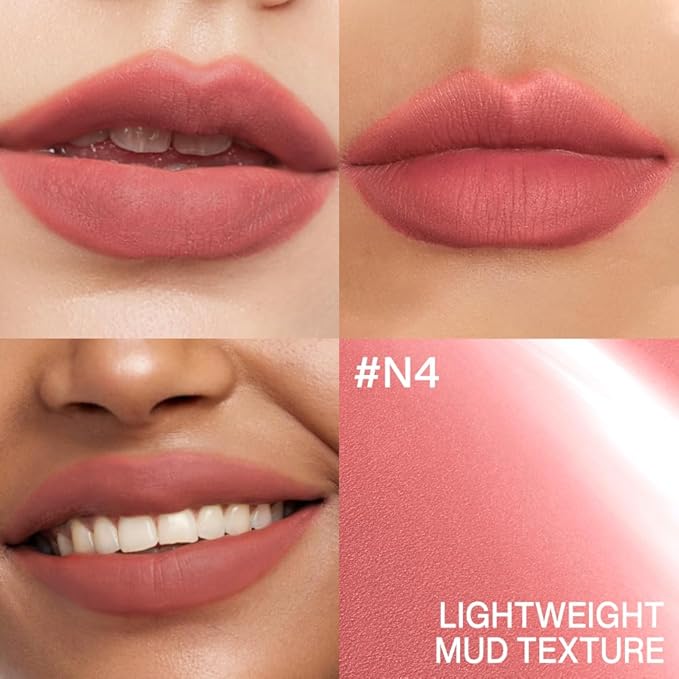 INTO YOU Velvet Matte Finish Lip Stain, Super Stay Lip Stain Long Lasting Waterproof, Lip Tint, Lip Mud Soft Lightweight, Smooth Lip Clay Mousse, Dual-Use For Lips And Cheek, Pink Lipstick, N4