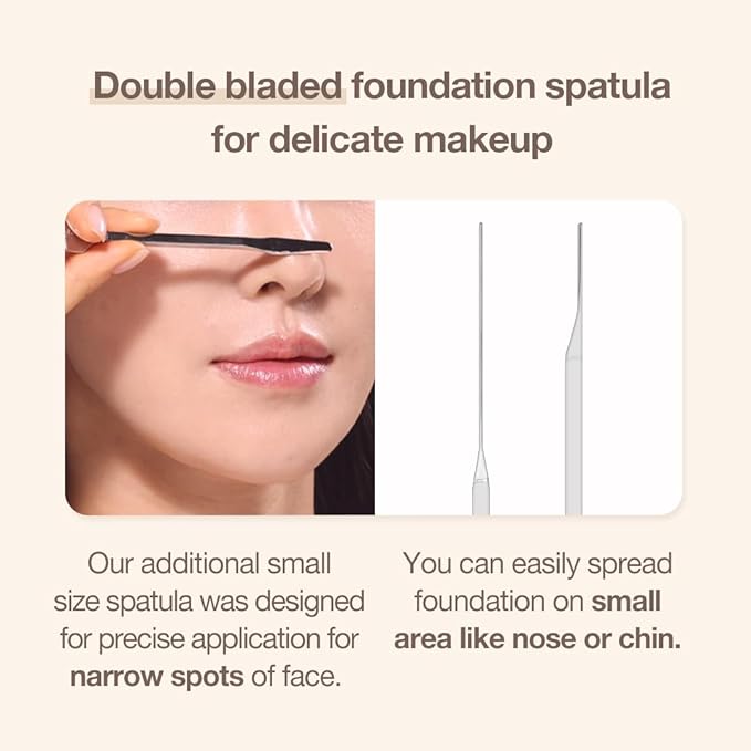 Foundation Spatula Made of Stainless Steel | Professional Makeup Spatula for Even Application of Foundation | Double Edged Spatula for Small Area of Face | Pouch Included for Clean Storage