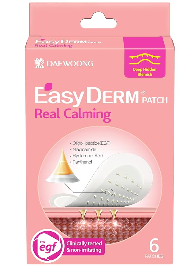 EasyDerm Real Calming Pimple Patches, Clear | Niacinamide, Hyaluronic Acid, EGF Acne Dark Spot Care, K-beauty | 6 counts, Micro Point length : 285μm