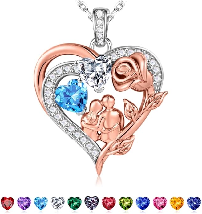 Iefil Valentines Day Gifts for Her - 925 Sterling Silver Birthstone Necklace for Women, Anniversary Birthday Gifts for Wife Girlfriend Mom