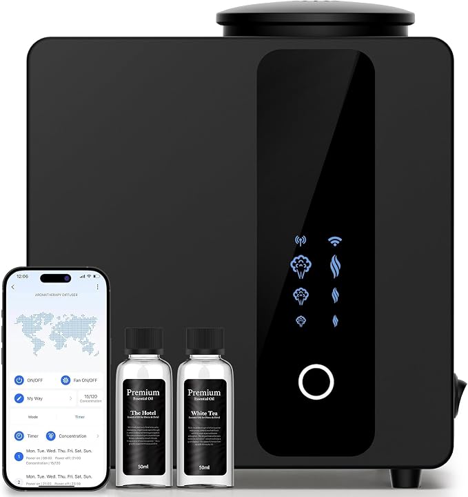2026 Upgraded HVAC Scent Diffuser Machine Cover 4500 Sq.Ft with Wi-Fi Control for Large Room, Scent Air Machine for Home, Waterless Cold Air Aromatherapy Essential Oil Diffuser for Hotel,Office-Black
