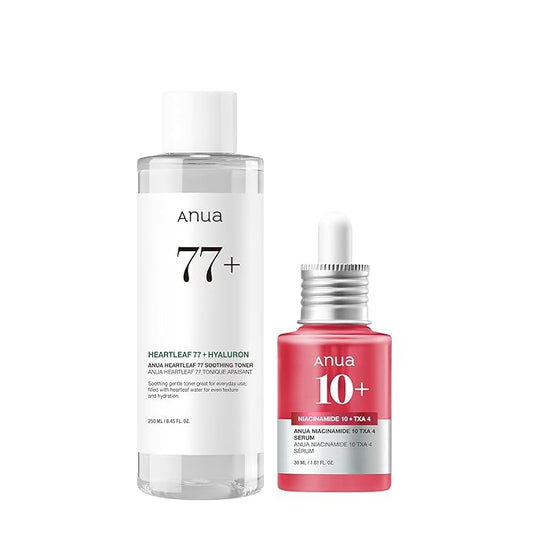 Anua Glass Skin Prep Duo, 10% Niacinamide+4% Tranexamic Acid Serum & Heartleaf 77 Soothing Toner for glow skin, Hyaluronic Acid, Vitamin B12, Calming, Hydrating, pH balance, Korean Skincare Set