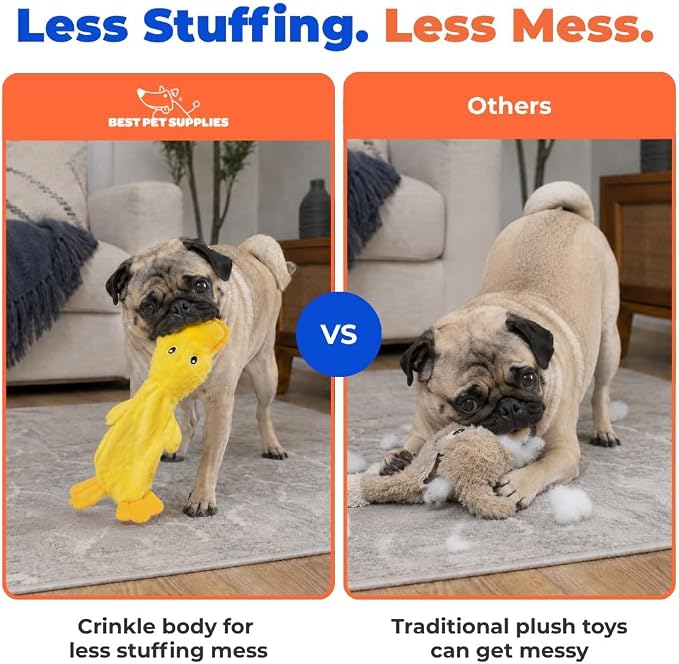 Best Pet Supplies Interactive Squeaky Dog Toy - Crinkle Duck, Yellow | Stuffing Free Body, Soft, Squeaks & Crinkles, No Mess, Perfect for Moderate Chewers, Toss and Fetch Play