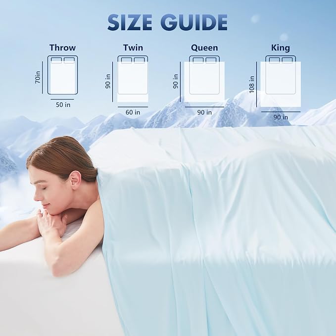 Cooling Blanket Throw - Arc-Chill Q-Max >0.5 Cool Summer Blanket for Hot Sleepers - Double Design Lightweight Blanket Absorbs Heat to Keep Cool on Warm Nights(50"x70") Blue