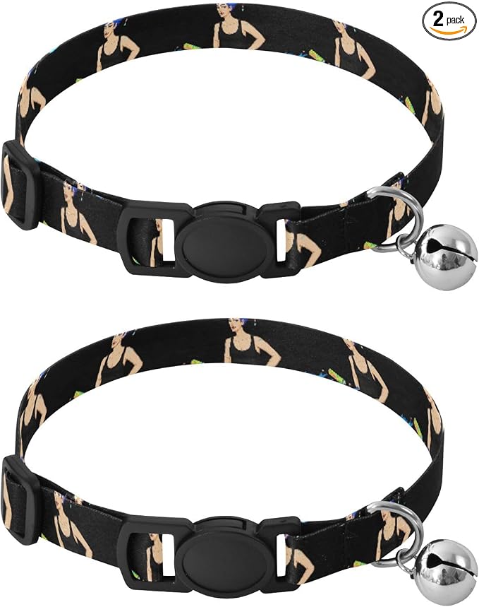 2 Pack Cat Collars Tank Black Blue Dog Collar with Bell, Adjustable Length 10.6" to 17.1"