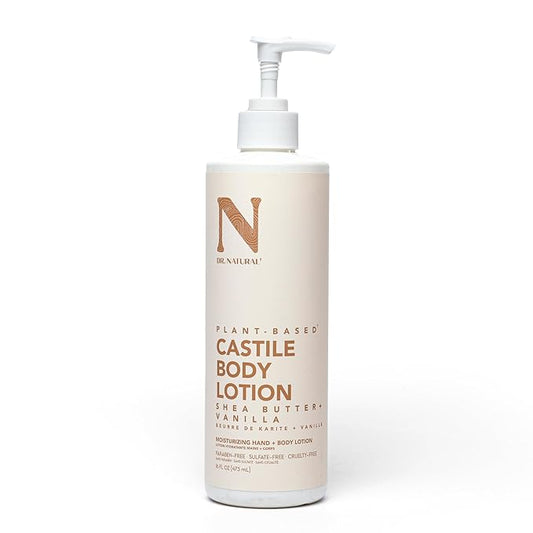 Dr. Natural Castile Body Lotion - Non-Greasy Shea Butter Body Cream - Gentle and Soothing Lotion for Women and Men - Shea Butter and Vanilla - 16 oz