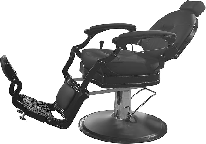 MYS Visionary 8829 Barber Chair, Hydraulic Salon Chair, Professional Hairdressing, Vintage Design, Stainless Leather, Black/Silver, 360° Rotation (Black)