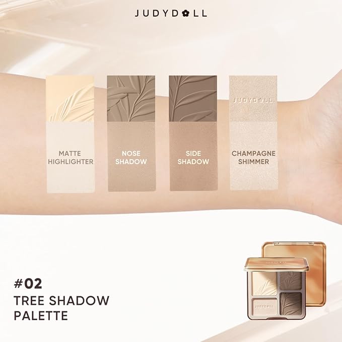 JUDYDOLL Highlight & Contour Palette, All-in-One Matte Highlighter Contour Compact, stocking stuffers, Blendable Face Makeup for Beginners, for Warm Skin Tone (New Version 02 Tree Shadow Palette)
