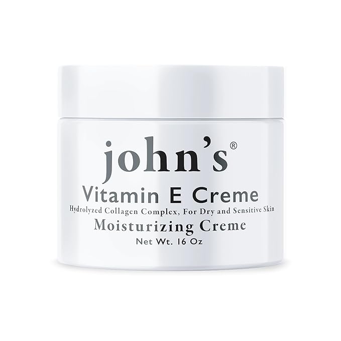 John's Vitamin E, A & D Collagen Cream – 16 oz Aloe-Enriched Moisturiser for Face & Body – Nourishing Vitamin E Skin Cream for Dry, Sensitive Skin