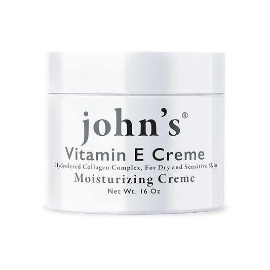 John's Vitamin E, A & D Collagen Cream – 16 oz Aloe-Enriched Moisturiser for Face & Body – Nourishing Vitamin E Skin Cream for Dry, Sensitive Skin