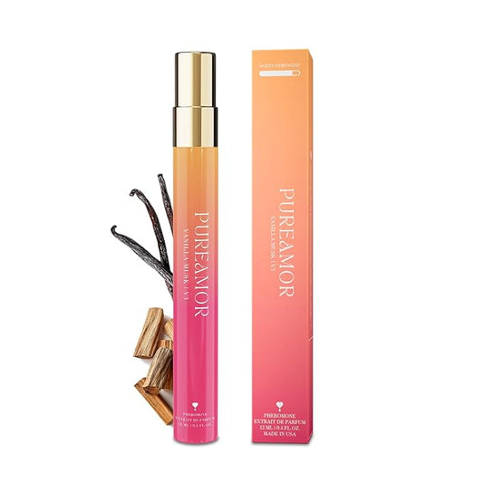 PUREAMOR Pheromone Perfume for Women, Vanilla Musk Extrait de Parfum – Warm Cozy Scent with Vanilla, Soft Woods & Musk, Long Lasting Fragrance, 0.4 oz / 12 ml Travel Size