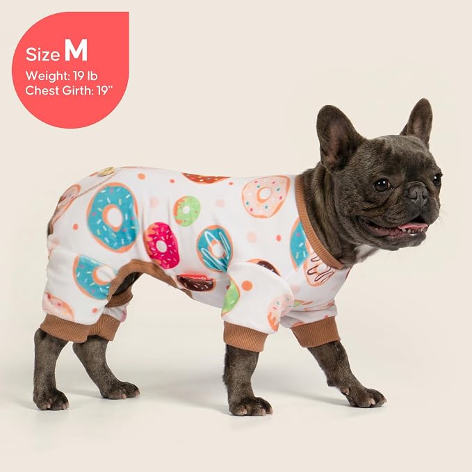 KYEESE Velvet Dog Pajamas for Small Dogs Soft Onesie Shirt, Donut | 4-Way Stretch, Lightweight & Breathable, Reduces Shedding, Gentle on Sensitive Skin, Recovery Support, Easy Potty Breaks