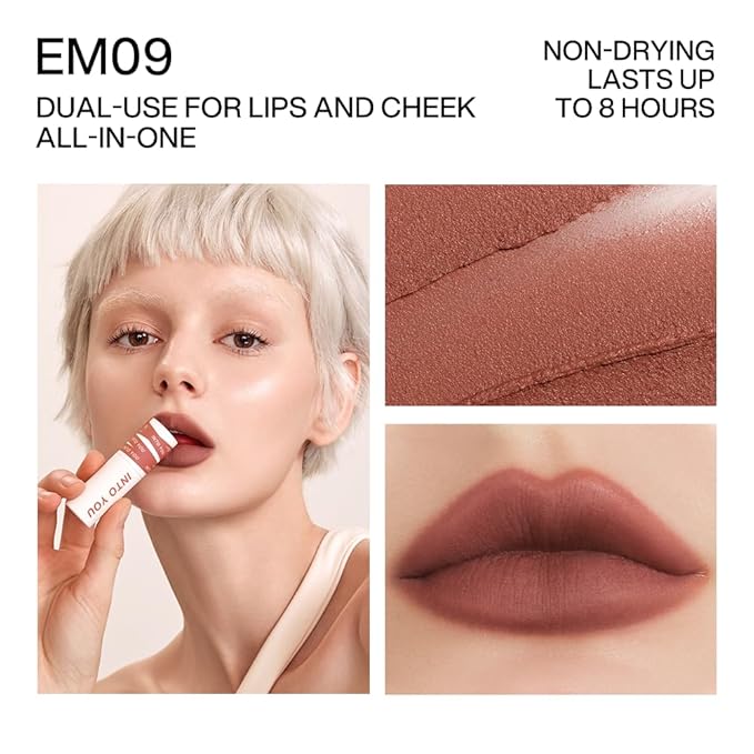 INTO YOU Matte Lipstick, Super Stay Lipcolor for Women, Waterproof, Long Lasting Lip Stain, High Impact Lip Clay with Lightweight Lip Mud Texture, Dual-use for Lips and Cheek, Brown Lipstick (EM09)