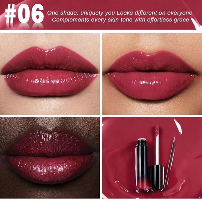 evpct Berry Burgundy Red Shiny Glossy Longwear No-Budge Liquid Lip Color Lipstick Makeup, Highly Pigmented Instant Shine, Waterproof Long Lasting Lipstick Women, Lip Stain Gloss with Lip Liner Brush