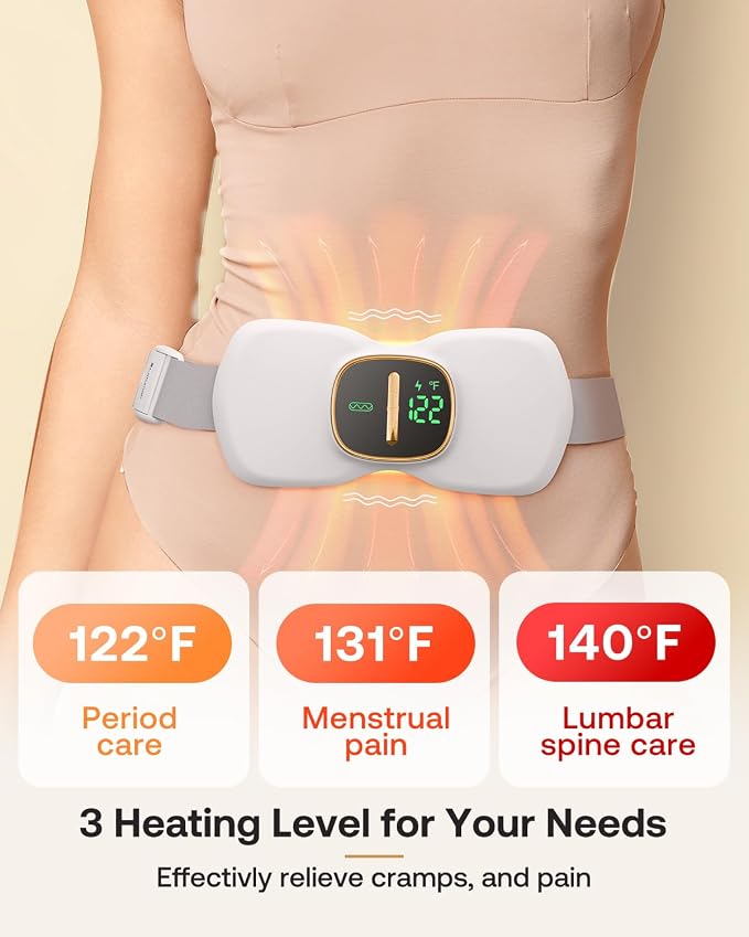Heating Pads for Cramps, Physical Therapy, Portable Cordless Menstrual Heat Pad, Period Pain Relief Heating Pad with 3 Heat Levels and 3 Massage Modes, Back or Belly Heated Pad, White
