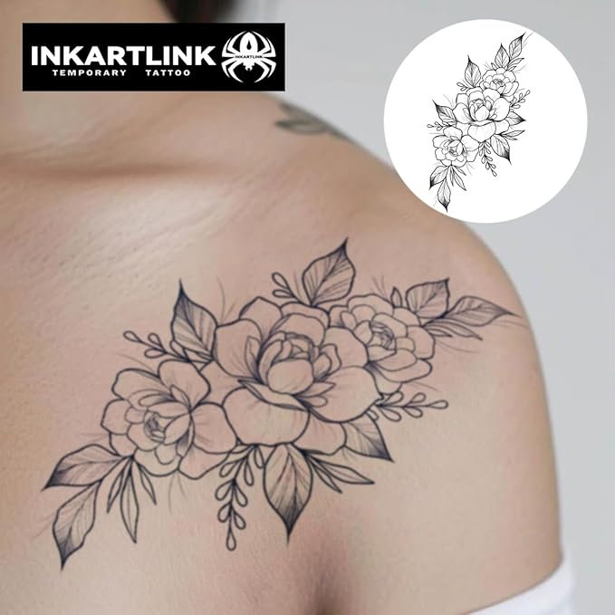 INKARTLINK Semi Permanent Tattoo, Temporary Tattoo, Beautiful and Realistic Design, Fun Tattoo Experience, Cruelty-free, Non-reflective, Waterproof (Flower 11)