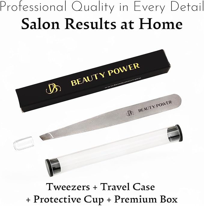 Ultra-Precision Professional Slant Tweezers for Women Facial Hair - German Stainless Steel, Lightweight Black Tweezers for Women & Men, Ideal for Eyebrow & Facial Grooming (Matte Gray)