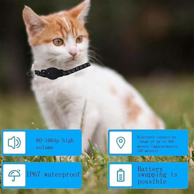 GPS Pet Tracker Collar for Cats & Small Dogs, Lightweight & Waterproof with Safety Buckle, Anti-Loss Tracking, Adjustable Reflective Collar with Bell (iOS, Black, 19-26cm)