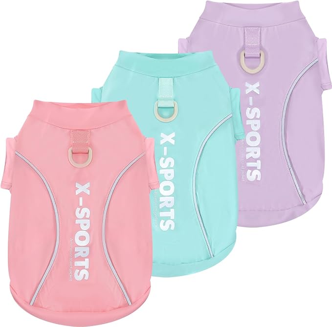 ABRRLO 3-Pack Reflective Dog Shirts for Small Medium Dogs Sun Protection Lightweight Puppy Cat T-Shirt with D-Ring,Soft Stretchy Dog Cooling Vest Cute Puppy Clothes Girl Summer Pet Outfits